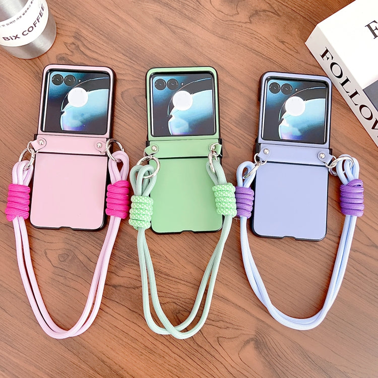 For Motorola Razr 50 Morandi Leather Texture Phone Case With Strap(Pink) by buy2fix