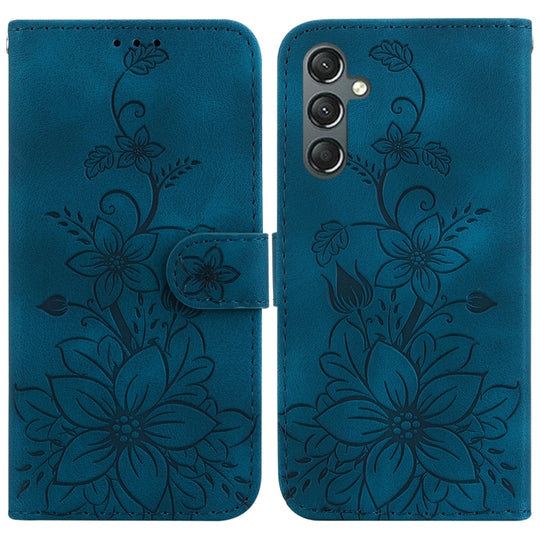 For Samsung Galaxy S23 FE 5G Lily Embossed Leather Phone Case(Dark Blue)