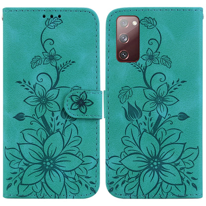 For Samsung Galaxy S20 FE 4G / 5G Lily Embossed Leather Phone Case(Green) by buy2fix