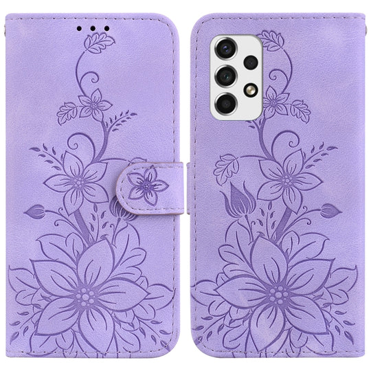 For Samsung Galaxy A33 5G Lily Embossed Leather Phone Case(Purple)