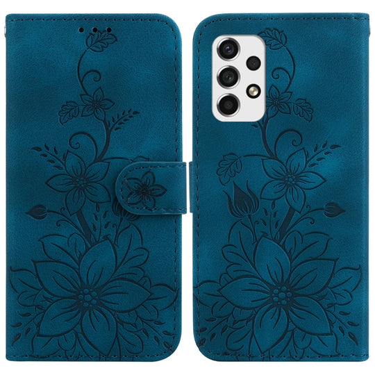 For Samsung Galaxy A33 5G Lily Embossed Leather Phone Case(Dark Blue)
