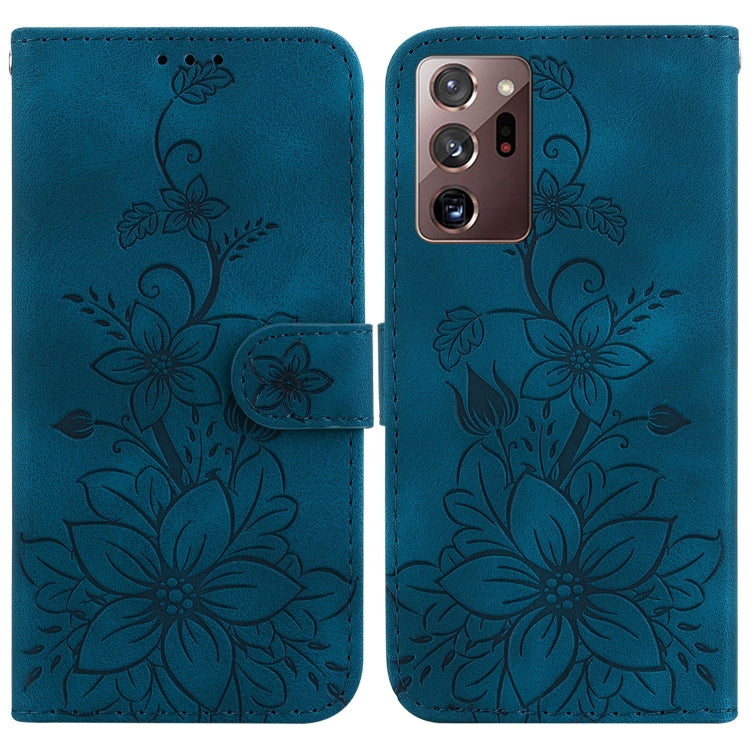 For Samsung Galaxy Note20 Ultra Lily Embossed Leather Phone Case(Dark Blue) by buy2fix