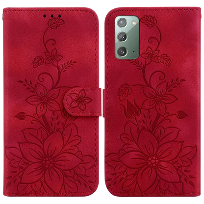 For Samsung Galaxy Note20 Lily Embossed Leather Phone Case(Red) by buy2fix