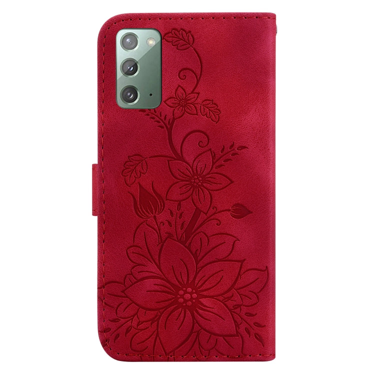 For Samsung Galaxy Note20 Lily Embossed Leather Phone Case(Red) by buy2fix