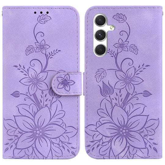 For Samsung Galaxy S24+ 5G Lily Embossed Leather Phone Case(Purple)