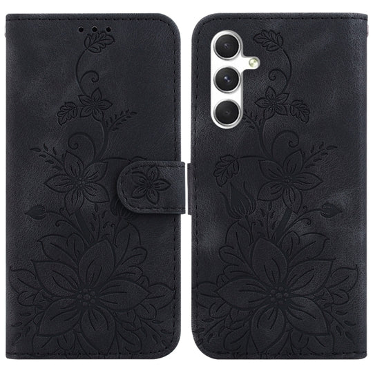 For Samsung Galaxy S24+ 5G Lily Embossed Leather Phone Case(Black)