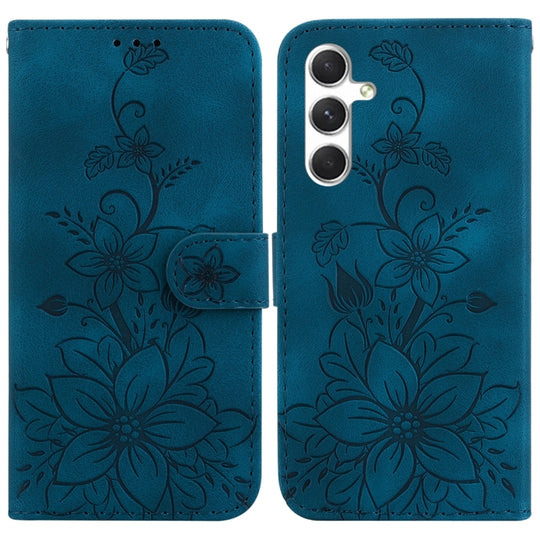 For Samsung Galaxy S24 5G Lily Embossed Leather Phone Case(Dark Blue)