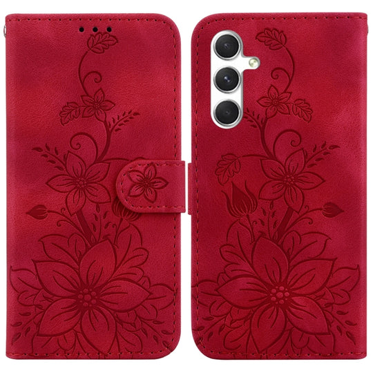 For Samsung Galaxy S24 5G Lily Embossed Leather Phone Case(Red)