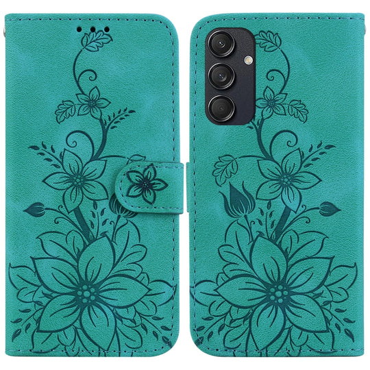 For Samsung Galaxy M55 Lily Embossed Leather Phone Case(Green)