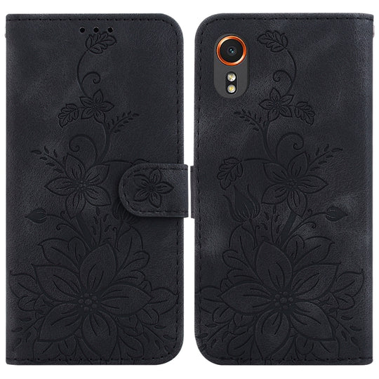 For Samsung Galaxy Xcover7 Lily Embossed Leather Phone Case(Black)