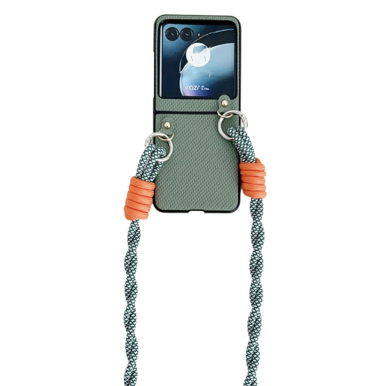 For Motorola Razr 40 Ultra Woven Texture Phone Case With Lanyard(Green) by buy2fix