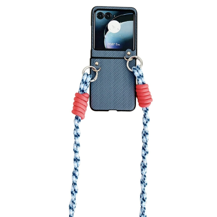 For Motorola Razr 40 Ultra Woven Texture Phone Case With Lanyard(Blue) by buy2fix