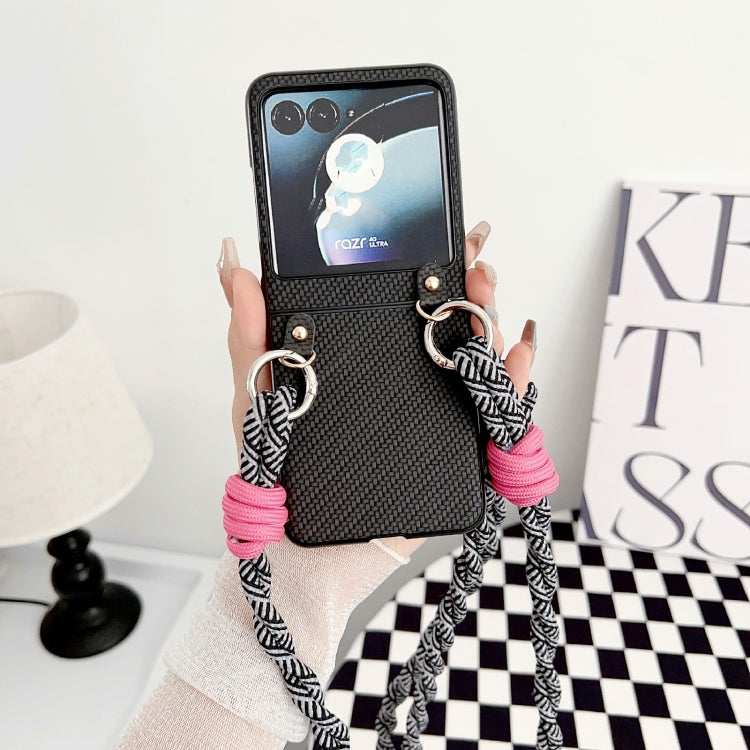 For Motorola Razr 40 Ultra Woven Texture Phone Case With Lanyard(Black) by buy2fix