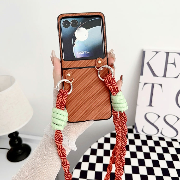 For Motorola Razr 40 Ultra Woven Texture Phone Case With Lanyard(Brown) by buy2fix