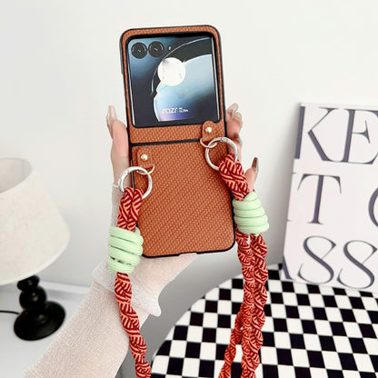 For Motorola Razr 40 Ultra Woven Texture Phone Case With Lanyard(Brown) by buy2fix