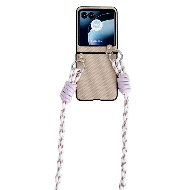 For Motorola Razr 40 Ultra Woven Texture Phone Case With Lanyard(Beige) by buy2fix