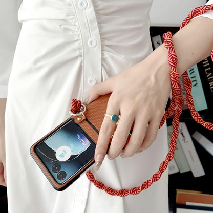 For Motorola Razr 40 Ultra Woven Texture Phone Case With Lanyard(Beige) by buy2fix