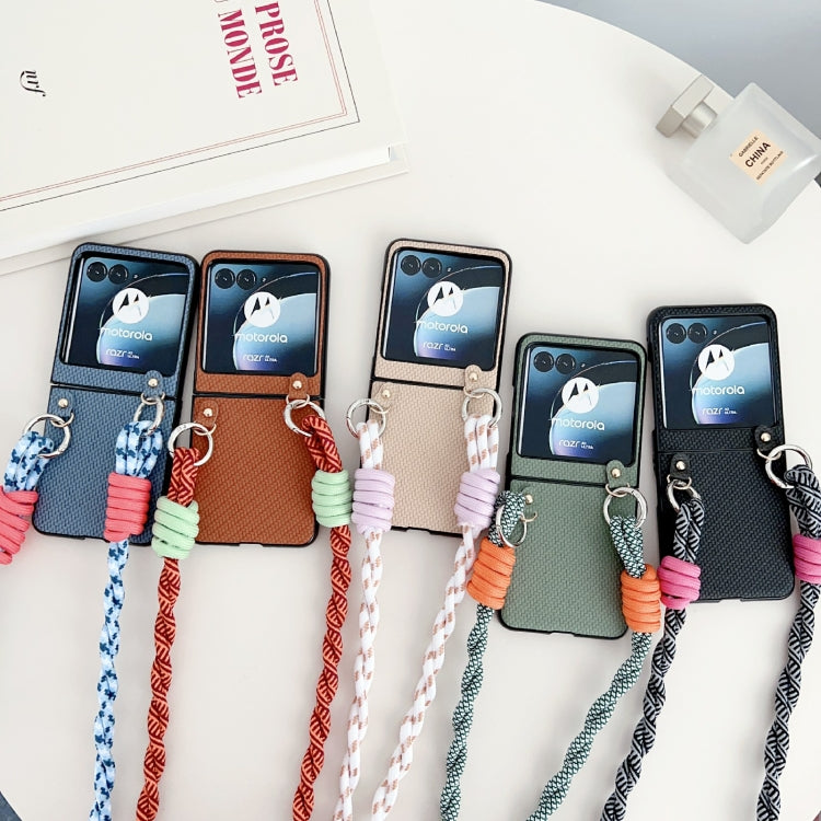 For Motorola Razr 40 Ultra Woven Texture Phone Case With Lanyard(Beige) by buy2fix