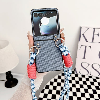 For Motorola Razr 50 Woven Texture Phone Case With Lanyard(Blue) by buy2fix