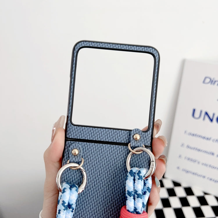 For Motorola Razr 50 Woven Texture Phone Case With Lanyard(Blue) by buy2fix