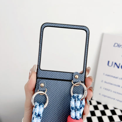 For Motorola Razr 50 Woven Texture Phone Case With Lanyard(Blue) by buy2fix