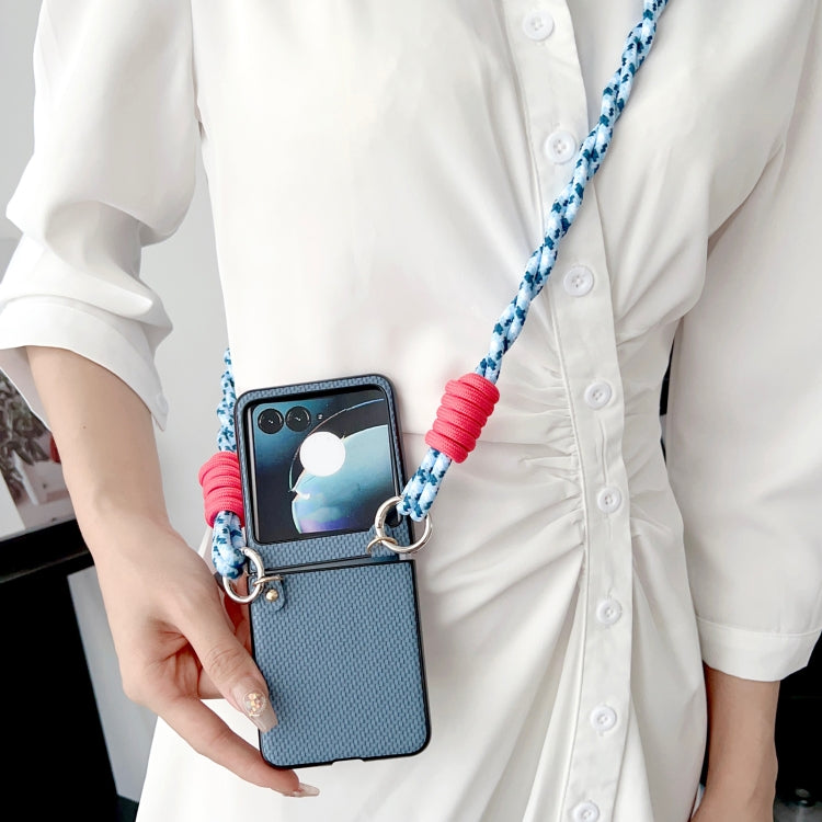 For Motorola Razr 50 Woven Texture Phone Case With Lanyard(Blue) by buy2fix
