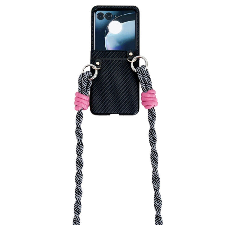For Motorola Razr 50 Woven Texture Phone Case With Lanyard(Black) by buy2fix