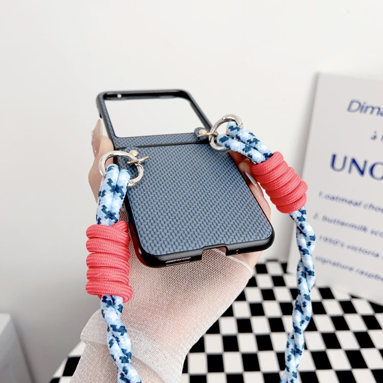 For Motorola Razr 50 Woven Texture Phone Case With Lanyard(Black) by buy2fix