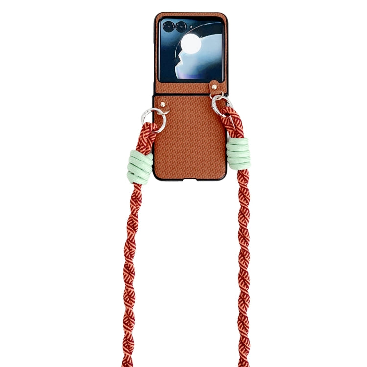 For Motorola Razr 50 Woven Texture Phone Case With Lanyard(Brown) by buy2fix