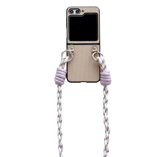 For Samsung Galaxy Z Flip5 Woven Texture Phone Case With Lanyard(Beige)