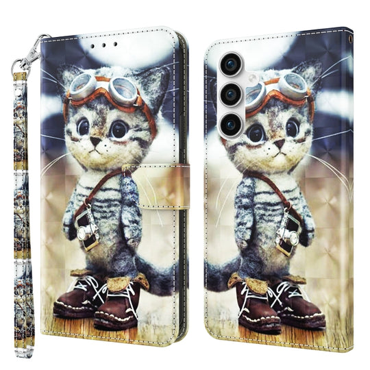 For Samsung Galaxy S23 FE 5G 3D Painted Leather Phone Case(Naughty Cat)