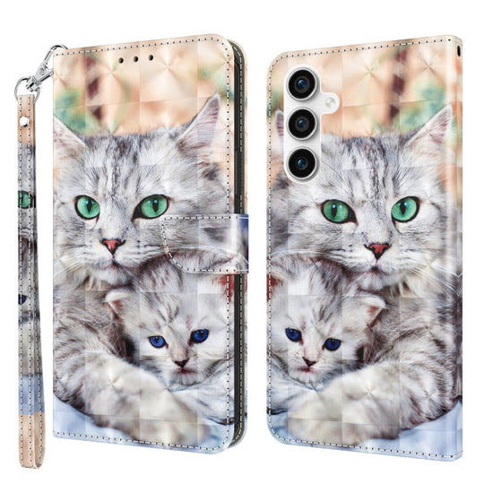 For Samsung Galaxy S23 FE 5G 3D Painted Leather Phone Case(Two Loving Cats)