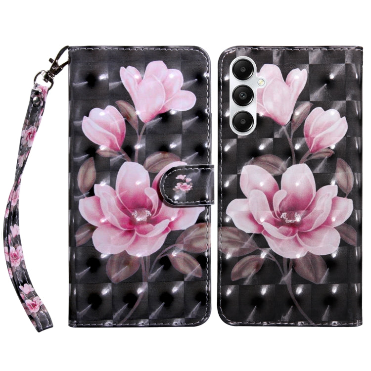 For Samsung Galaxy A05s 3D Painted Leather Phone Case(Pink Flower) by buy2fix