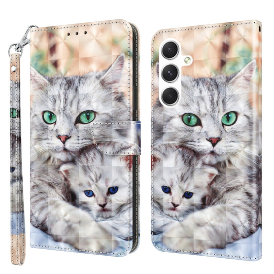 For Samsung Galaxy S24 5G 3D Painted Leather Phone Case(Two Loving Cats)