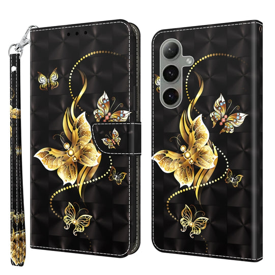 For Samsung Galaxy S24+ 5G 3D Painted Leather Phone Case(Golden Swallow Butterfly)