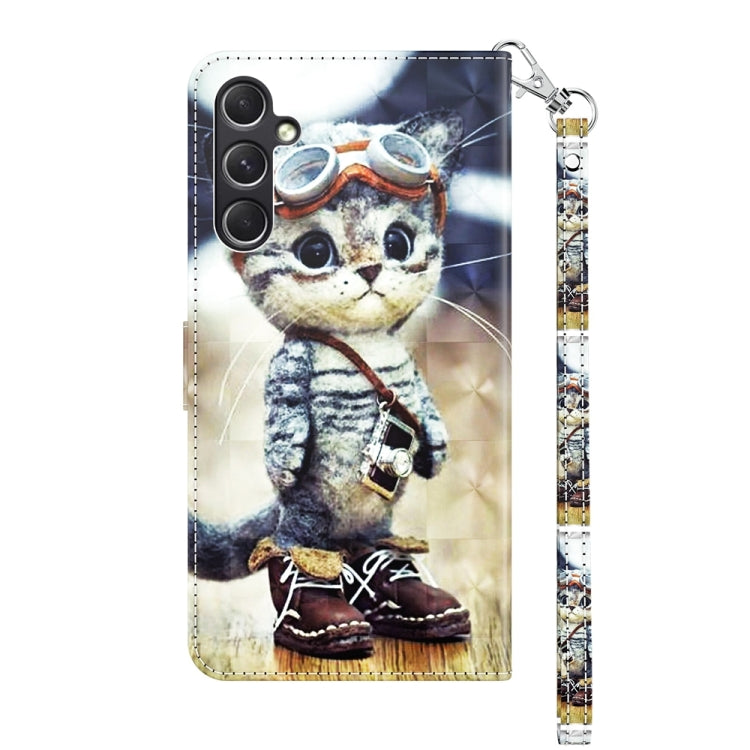 For Samsung Galaxy A55 5G 3D Painted Leather Phone Case(Naughty Cat) by buy2fix
