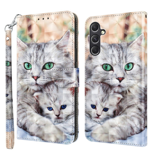 For Samsung Galaxy A55 5G 3D Painted Leather Phone Case(Two Loving Cats)