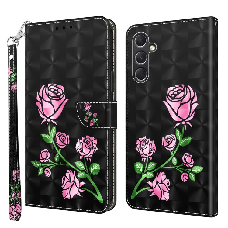 For Samsung Galaxy A55 5G 3D Painted Leather Phone Case(Rose) by buy2fix