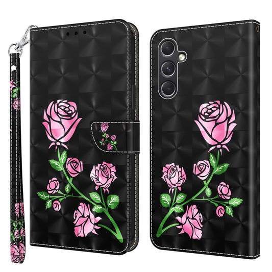 For Samsung Galaxy A55 5G 3D Painted Leather Phone Case(Rose) by buy2fix