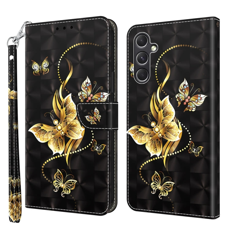 For Samsung Galaxy A55 5G 3D Painted Leather Phone Case(Golden Swallow Butterfly) by buy2fix
