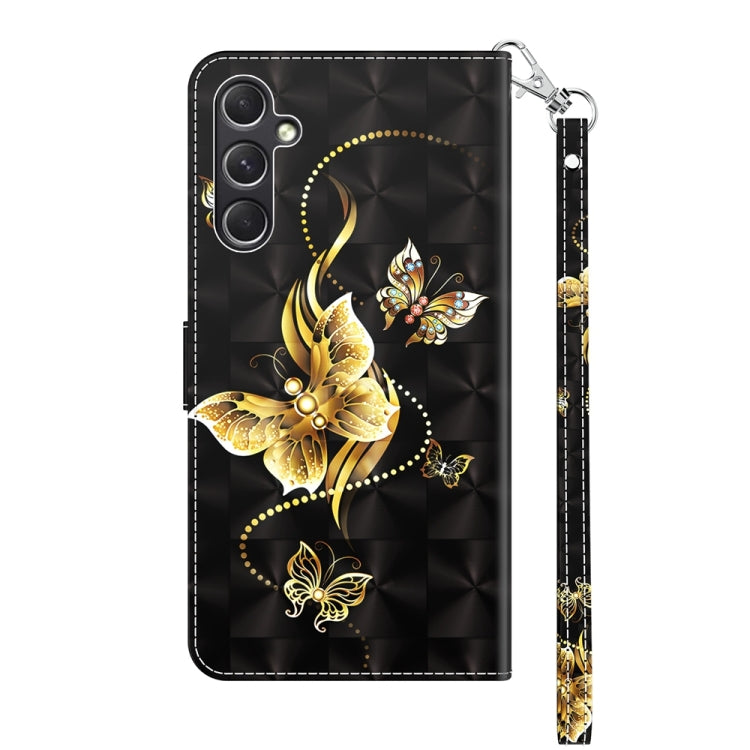 For Samsung Galaxy A55 5G 3D Painted Leather Phone Case(Golden Swallow Butterfly) by buy2fix