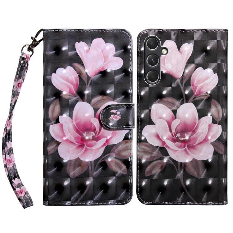 For Samsung Galaxy A55 5G 3D Painted Leather Phone Case(Pink Flower) by buy2fix