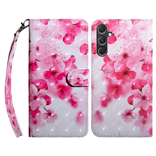 For Samsung Galaxy A55 5G 3D Painted Leather Phone Case(Red Flower)