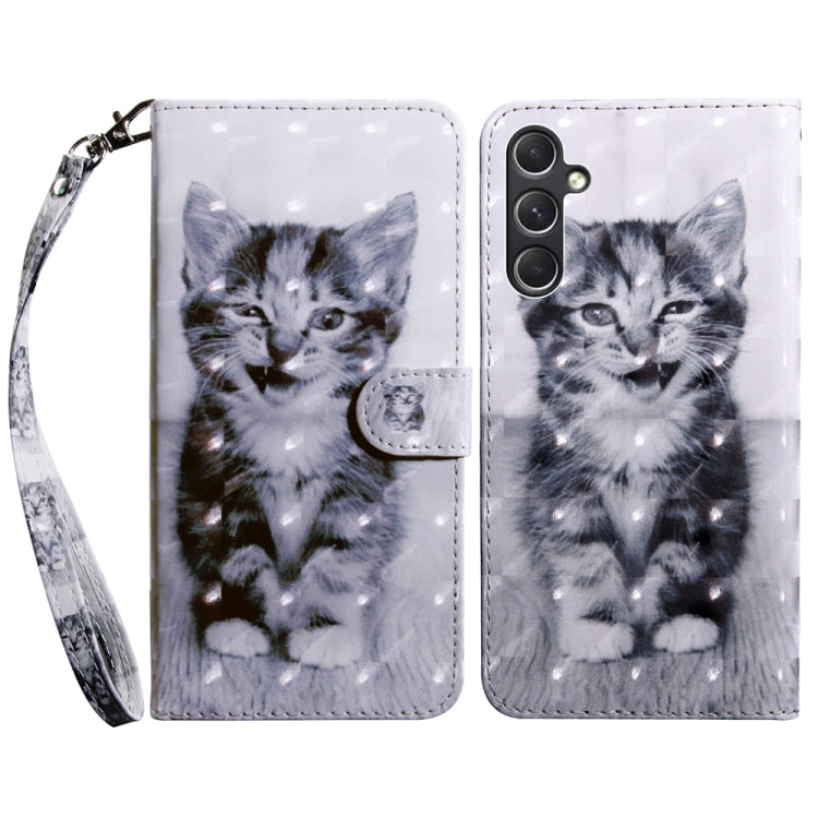 For Samsung Galaxy A55 5G 3D Painted Leather Phone Case(Smile Cat) by buy2fix
