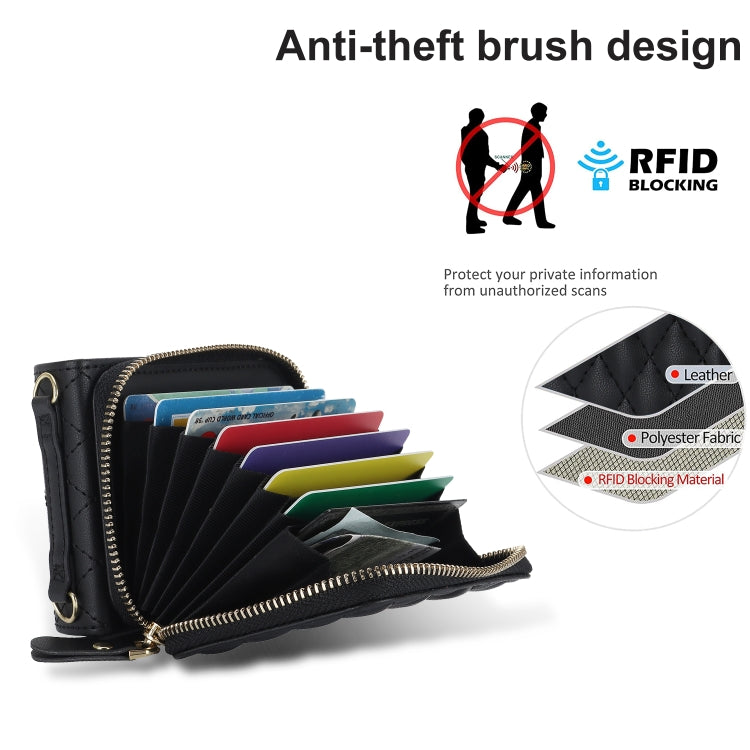 For Samsung Galaxy Z Flip5 Rhombic Texture Card Bag Phone Case with Dual Lanyard(Black) - Galaxy Z Flip5 Cases by buy2fix | Online Shopping UK | buy2fix