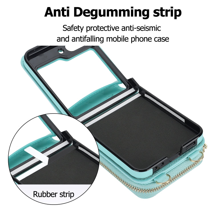 For Samsung Galaxy Z Flip5 Rhombic Texture Card Bag Phone Case with Dual Lanyard(Green) - Galaxy Z Flip5 Cases by buy2fix | Online Shopping UK | buy2fix