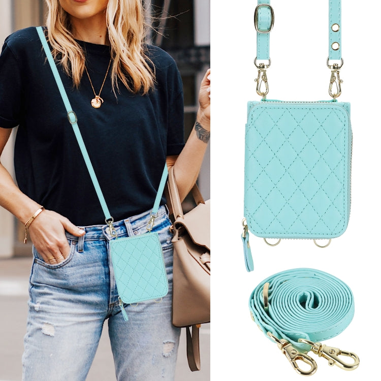 For Samsung Galaxy Z Flip5 Rhombic Texture Card Bag Phone Case with Dual Lanyard(Green) - Galaxy Z Flip5 Cases by buy2fix | Online Shopping UK | buy2fix