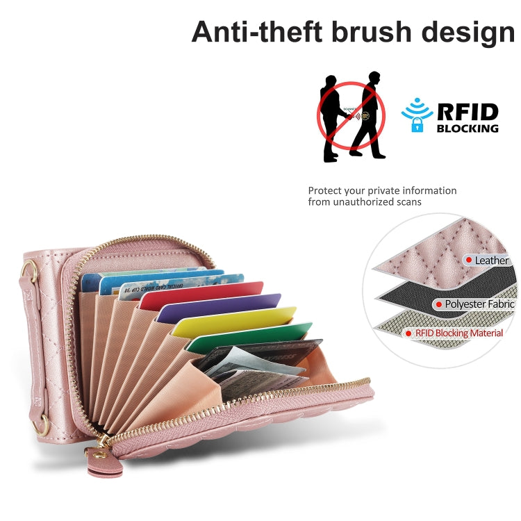 For Samsung Galaxy Z Flip5 Rhombic Texture Card Bag Phone Case with Dual Lanyard(Rose Gold) - Galaxy Z Flip5 Cases by buy2fix | Online Shopping UK | buy2fix