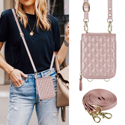 For Samsung Galaxy Z Flip5 Rhombic Texture Card Bag Phone Case with Dual Lanyard(Rose Gold) - Galaxy Z Flip5 Cases by buy2fix | Online Shopping UK | buy2fix