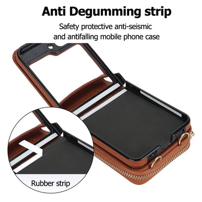 For Samsung Galaxy Z Flip5 Rhombic Texture Card Bag Phone Case with Dual Lanyard(Brown) - Galaxy Z Flip5 Cases by buy2fix | Online Shopping UK | buy2fix